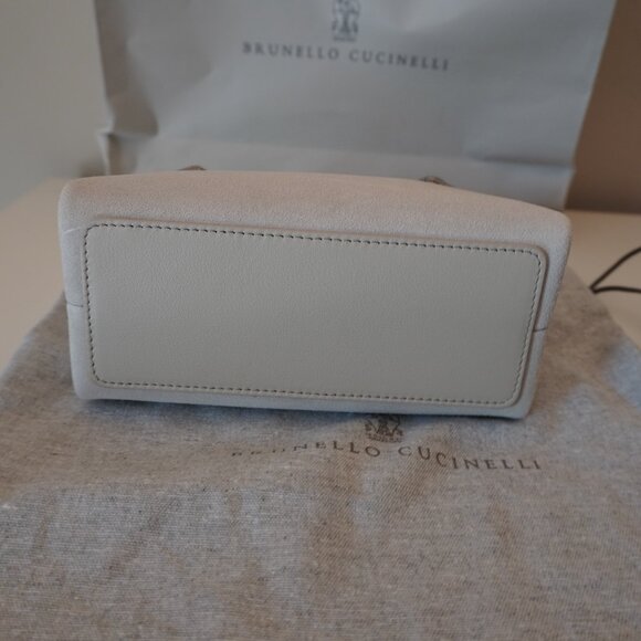 Brunello Cucinelli Essence Bag Small Ivory Suede Top Handle Monili Crossbody New - Picture 9 of 11
